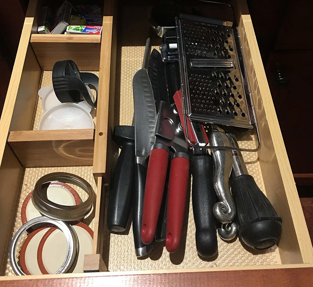 Adjustable Wood Drawer Organizer Set with 4 Bonus Pieces for Kitchen Utensils and Silverware, Bathroom Makeup and Toiletries and Office Desk Supplies-Makes